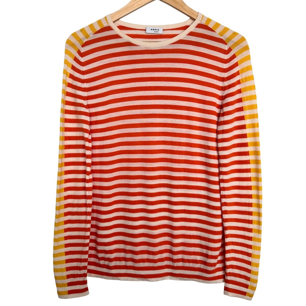 Akris Punto Striped 100% Wool Long Sleeve Top SZ 6 Lightweight Quiet Luxury